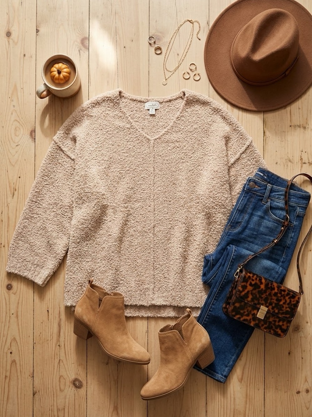 Mudpie Cozy oversized V-Neck Bouclé Sweater - one size Beige
